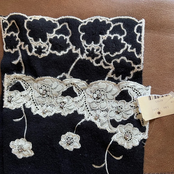 New York and Company Black And Cream Flower embellished winter scarf - Picture 2 of 4